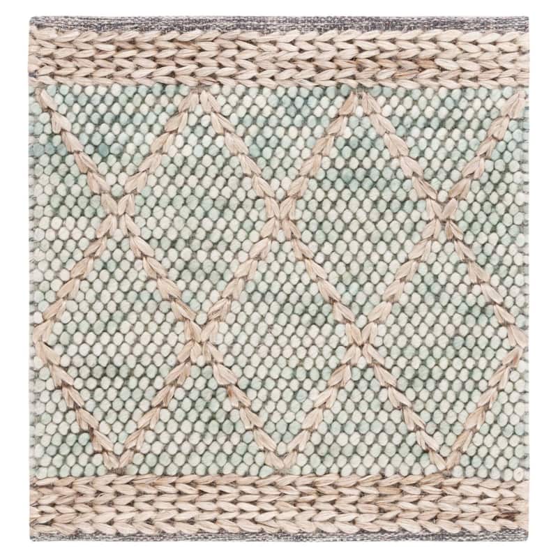SAFAVIEH Handmade Natura Aliene Trellis Wool Rug - 6' Square - Teal/Natural