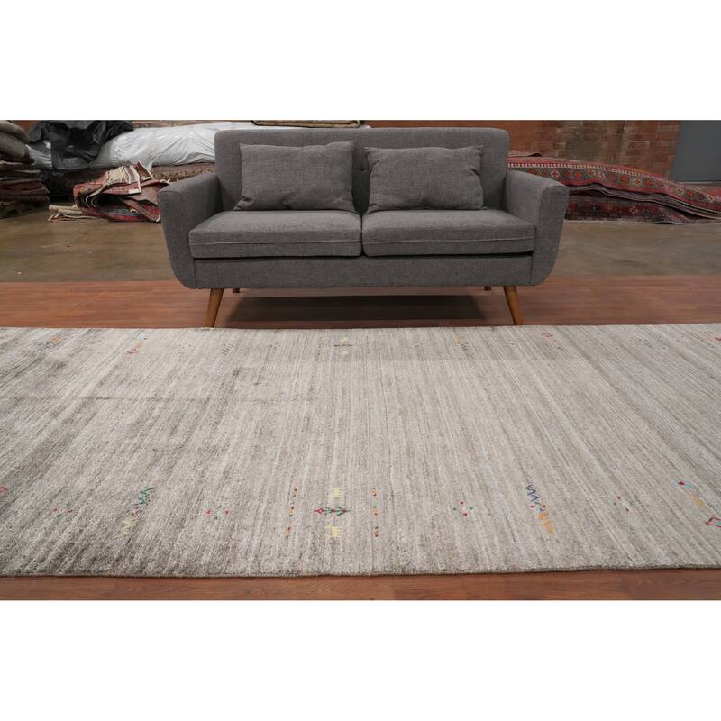 Hand Knotted Oriental Viscose Silk Carpet Tribal Animal Pictorial Greys & Charcoal Gabbeh Area Rug - 11' 8'' X 4' 11''