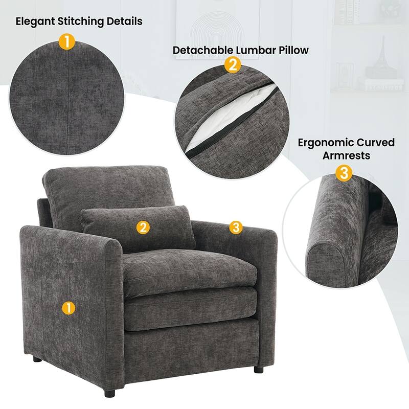 31.9" Comfy Cloud Armchair,Oversized,Plush Upholstered,Double Cushion
