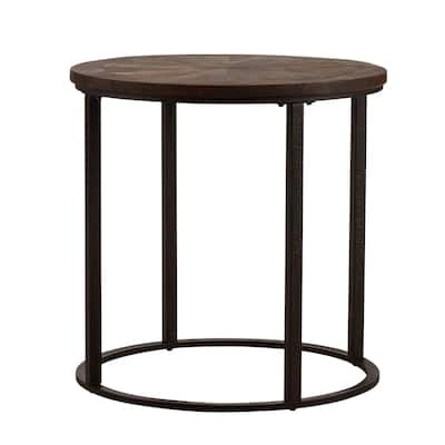 24" Round End Table with Natural Wood and Iron Frame for Living Room - 24” x 24” x 24”