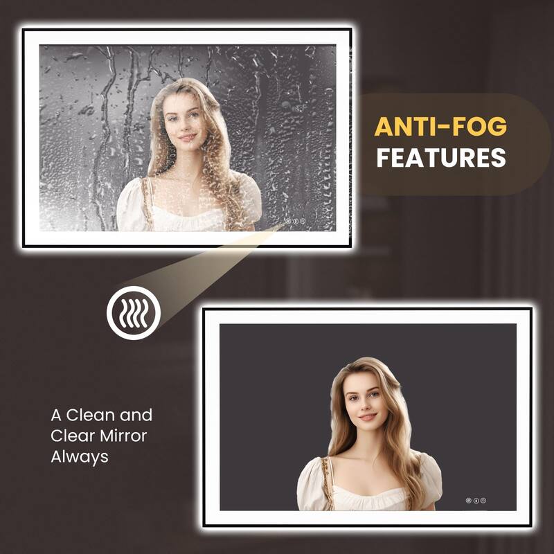 48x32 Smart LED Bathroom Mirror with Anti Fog Dimmable Light White