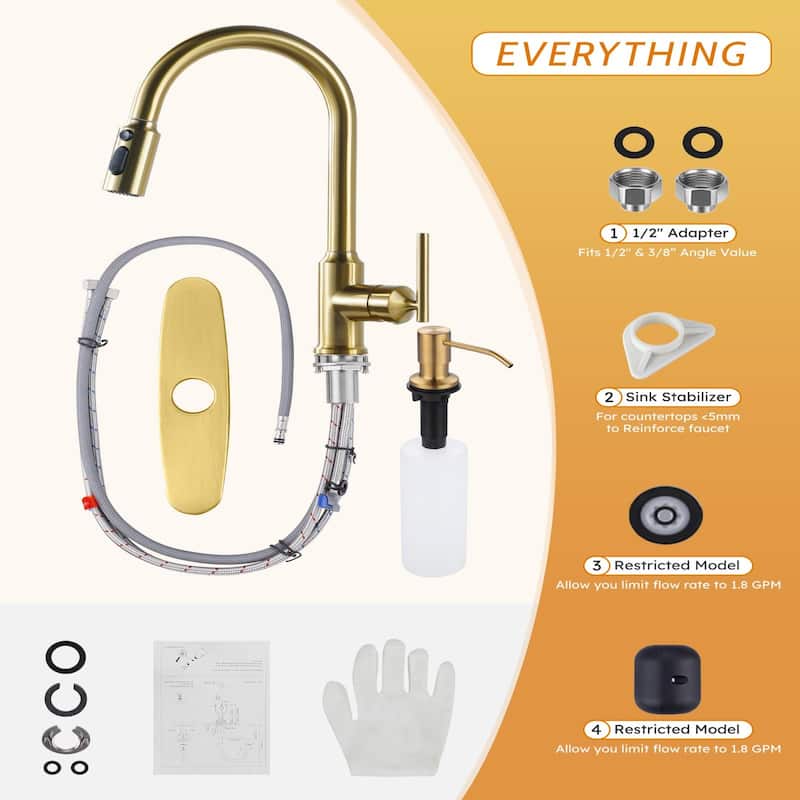 WOWOW Pull Down Sprayer Kitchen Faucet with Soap Dispenser