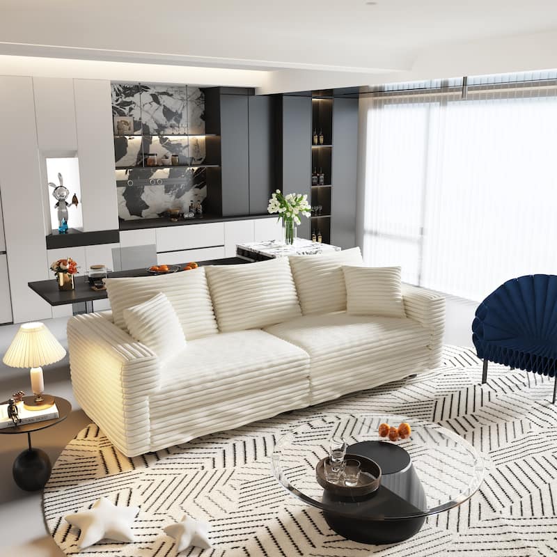 82.7" Plush Corduroy 3-Seat Sofa, Modern Comfy Upholstered Sofa Cloud Couch,Deep Seat Couches with Soft Pillows