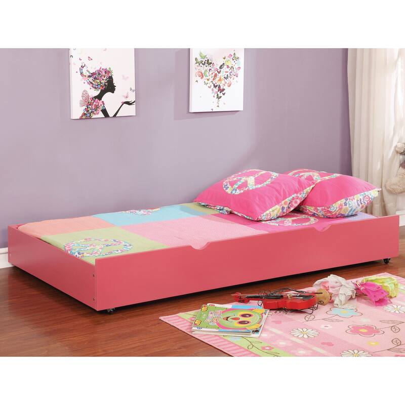 Bays Transitional Twin Wood Underbed Trundle with Casters by Furniture of America - Pink