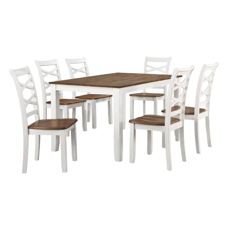 Dobby 7pc Dinette Set, Table and 6 Dining Chairs, White Brown Wood