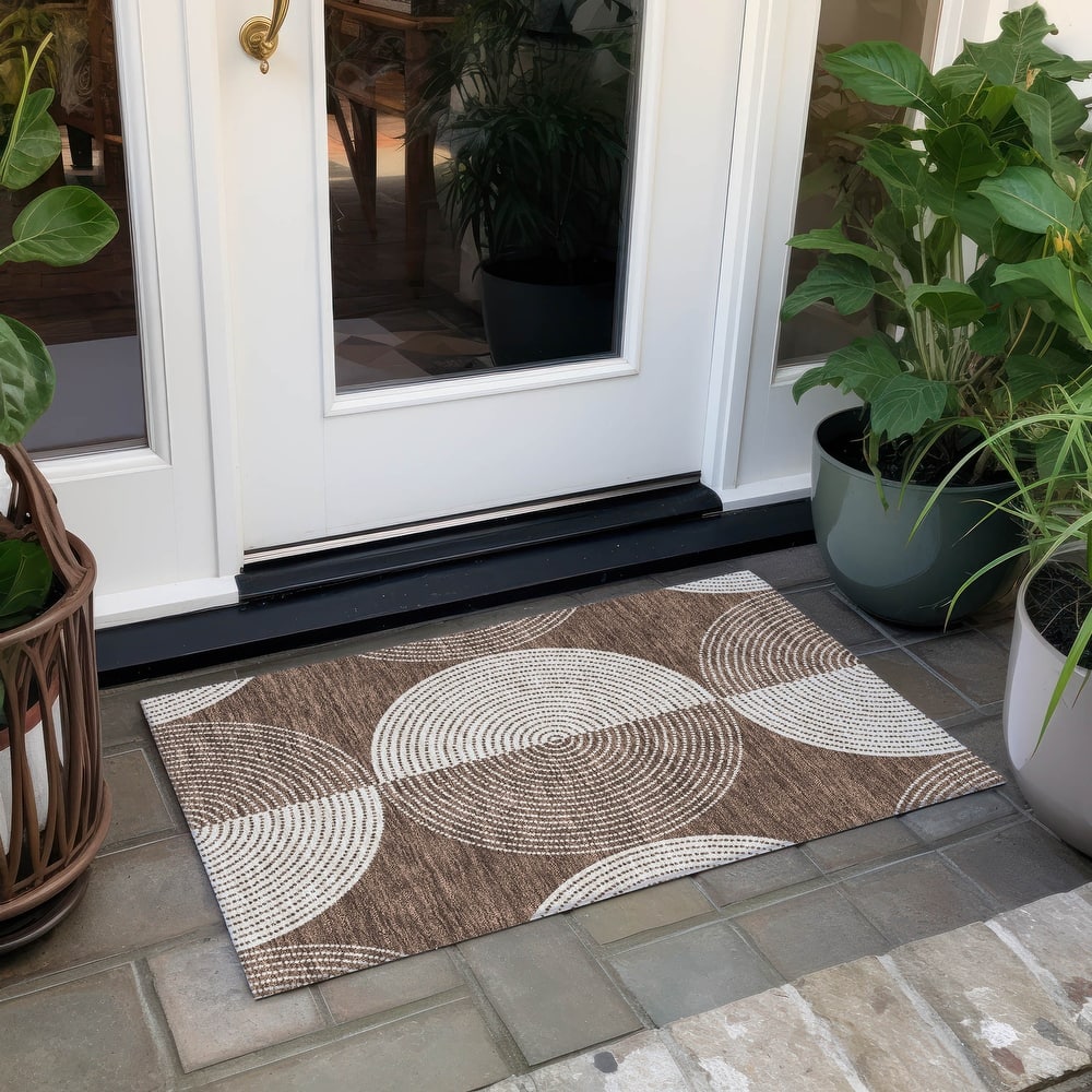 Machine Washable Indoor/ Outdoor Geo Circles Chantille Rug