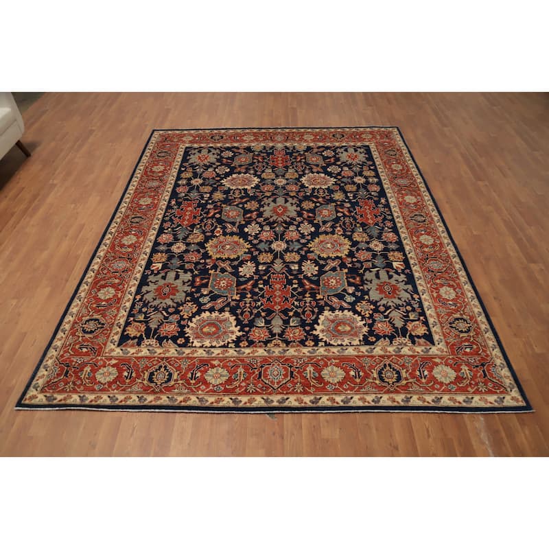 Hand Knotted Oriental 100% Wool Carpet Traditional All-Over Navy Blue & Blues Ziegler Area Rug - 9' 10'' X 8' 0''