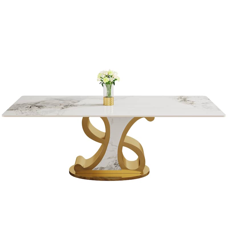 Rectangular Sintered Stone Dining Table with Stainless Steel Base