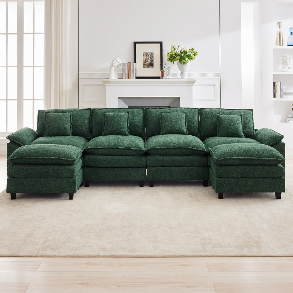 Modular Chenille Sectional Sofa with Ottomans, Deep Seat, Wide Padded Armrests, 2-Seat / 3-Seat / 4-Seat Options