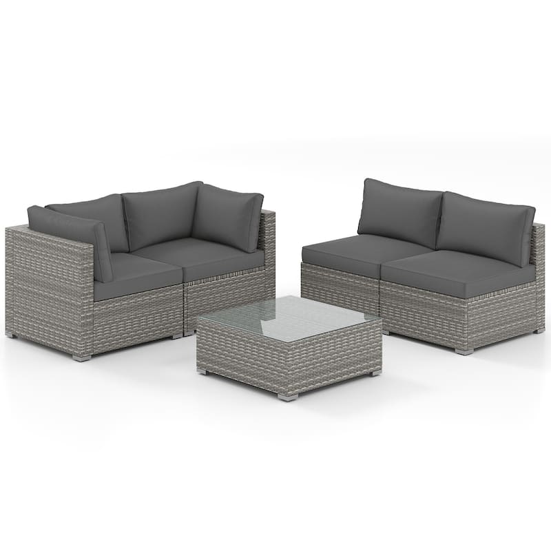 Gymax 10PCS Sectional Sofa Couch PE Rattan Conversation Set
