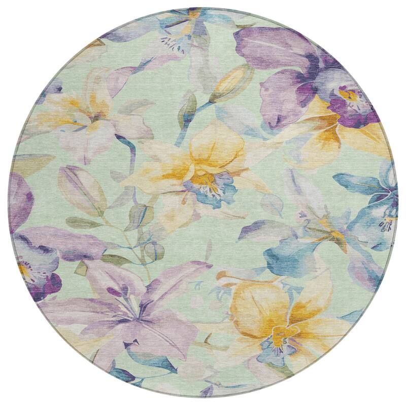 Machine Washable Indoor/ Outdoor Modern Floral Chantille Rug