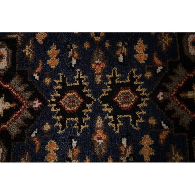 Blue Geometric Kazak Indian Runner Rug Handmade Oriental Wool Carpet - 2'8"x 8'2"