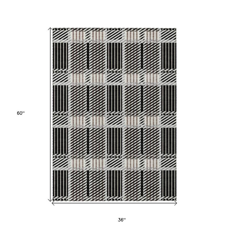 HomeRoots Plaid Transitional Rectangle Outdoor Rug