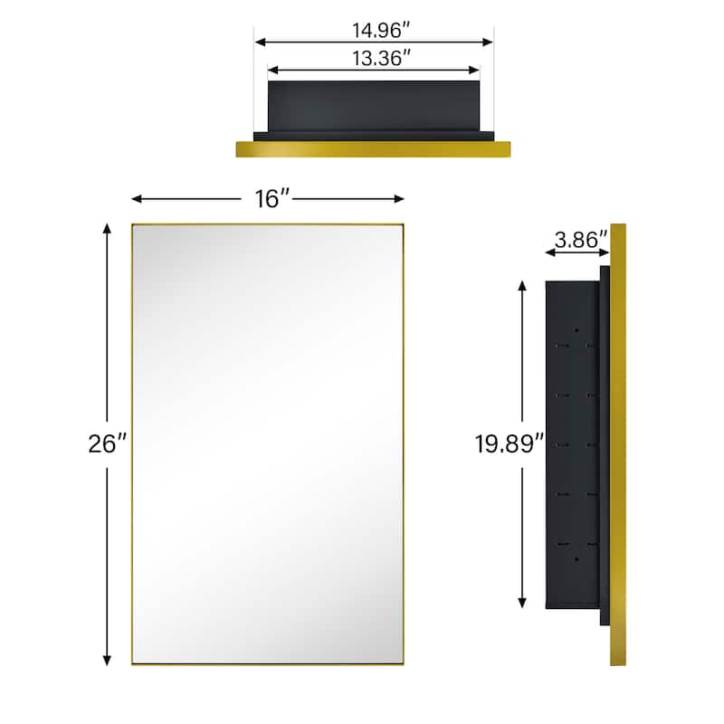 TEHOME Fulleti Matt Black Recessed Mount Squared Rectangle Medicine Cabinet with Mirror - 26" x 16"