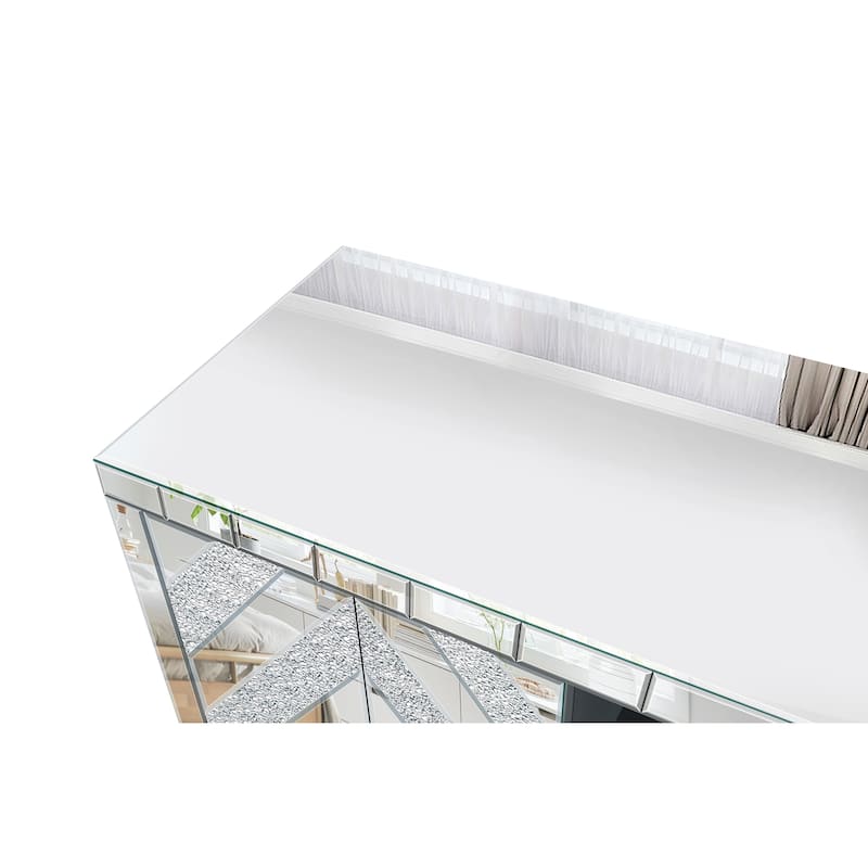 47 Inch Mirror TV Media Console with Diamond Glass Doors, Dual Door Design, Compatible with 50-Inch TVs