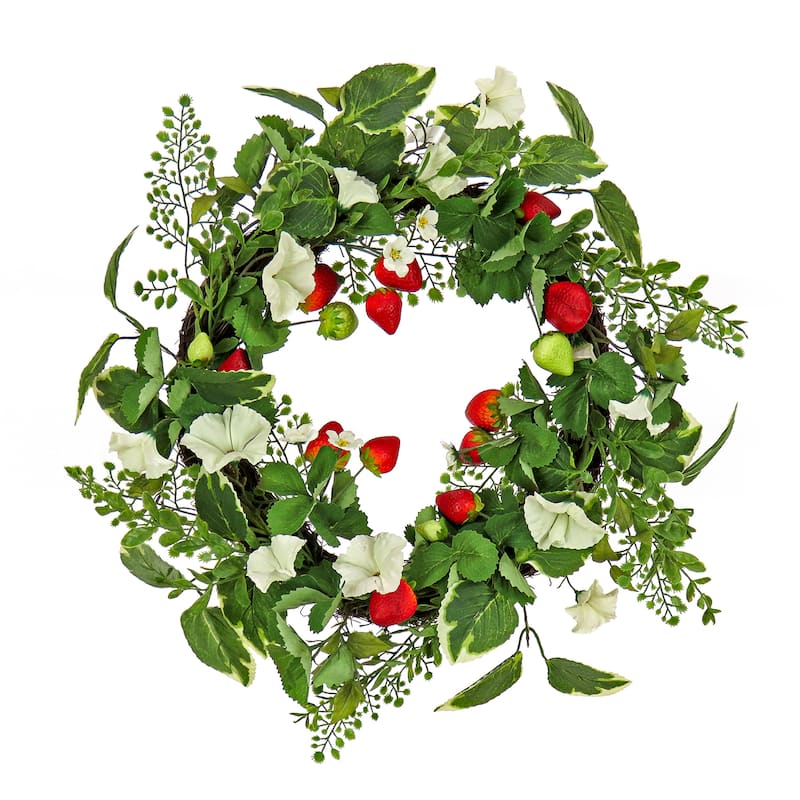 National Tree Company 22 inch Artificial Spring Wreath with Strawberries, Petunia Blooms, and Leafy Greens
