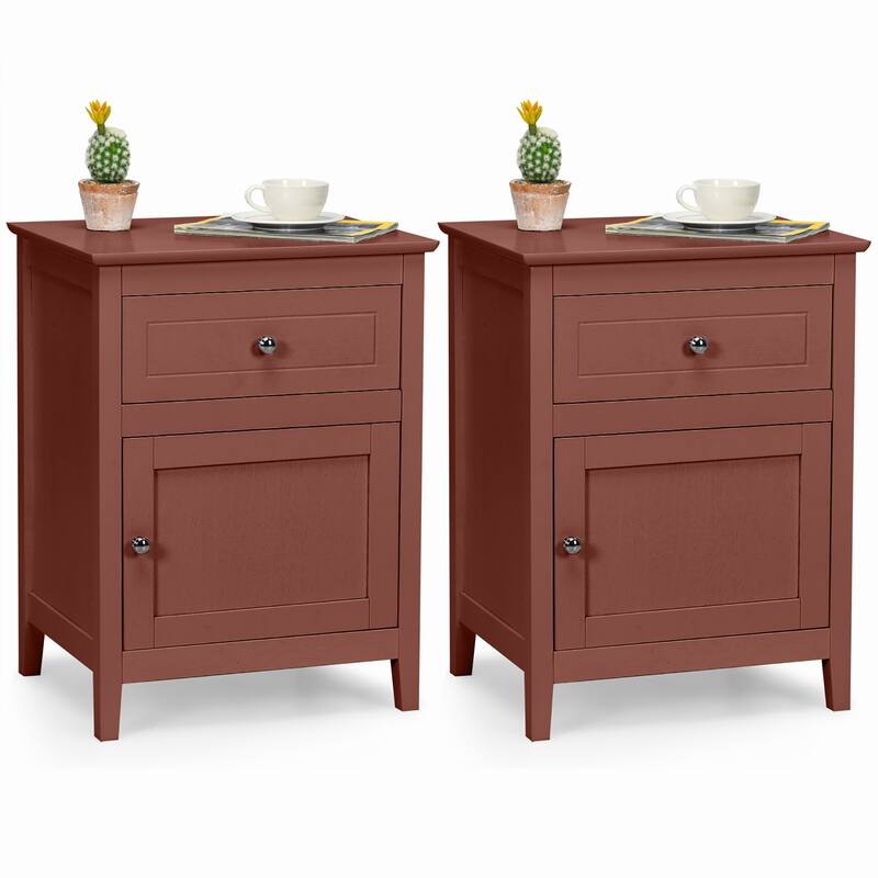 Costway 2PCS Nightstand with Drawer Accent Side End Table Storage