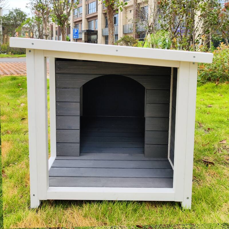 Outdoor Puppy Dog Kennel, Waterproof Dog Cage, Wooden Dog House with Porch Deck