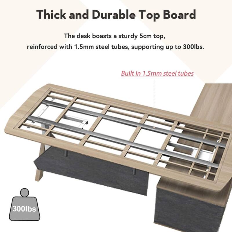 Adjustable L Shape Executive Desk With Shelves Drawers Memory Controller Height Adjustment