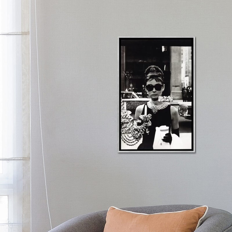 iCanvas "Audrey Hepburn As Seen Through Tiffany's Storefront Window" by Radio Days Framed