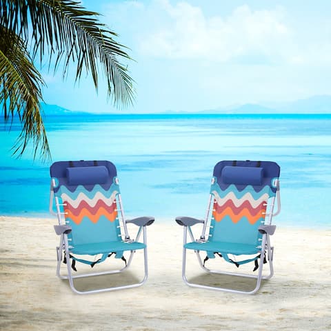 ALPHA CAMP 2-piece Backpack Beach Chairs 4 Position Classic Lay Flat Folding Beach Chair with Backpack Strap
