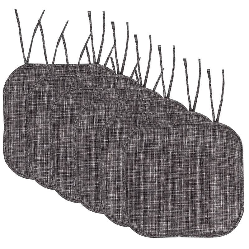 Aria Memory Foam Non-Slip Chair Pad with Ties - Grey/Black - Set of 6