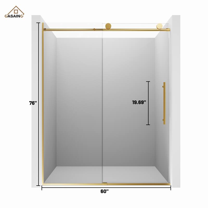 CASAINC 60 in. W x 76 in. H Sliding Frameless Shower Door with Tempered Glass