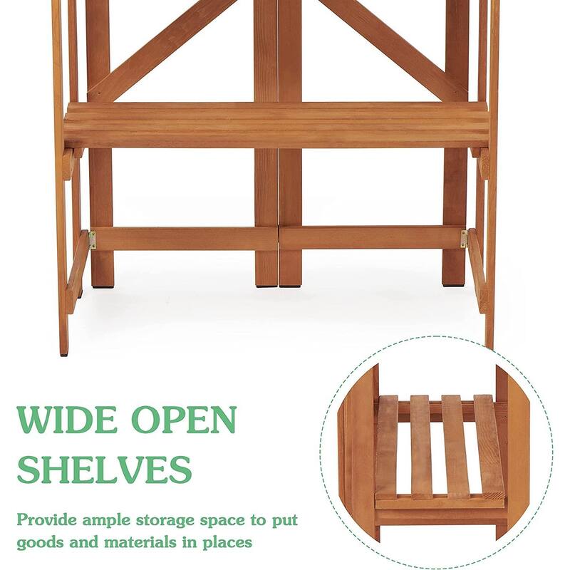 Folding Potting Bench Outdoor Solid Wood Foldable Garden WorkBench Station for Planting Horticulture with Shelves