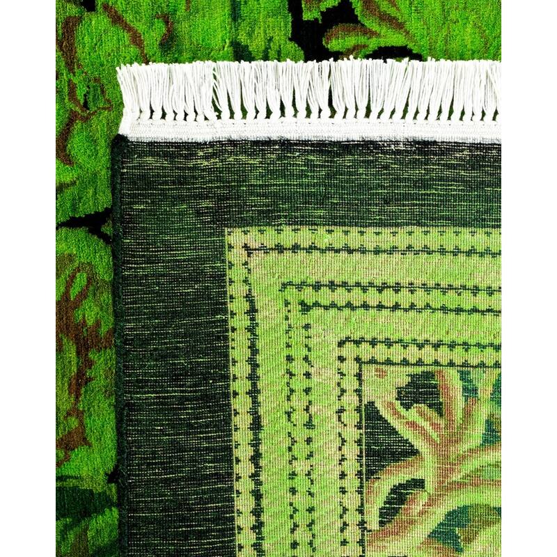 Overton Hand Knotted Wool Vintage Inspired Modern Contemporary Overdyed Green Area Rug - 8' 1" x 10' 1"