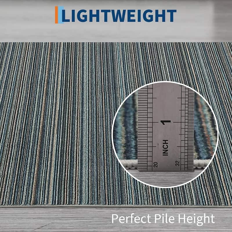Modern Stripe Machine Washable Area Rug for Bedroom, Living Room, Blue - 1'6" x 2'6"