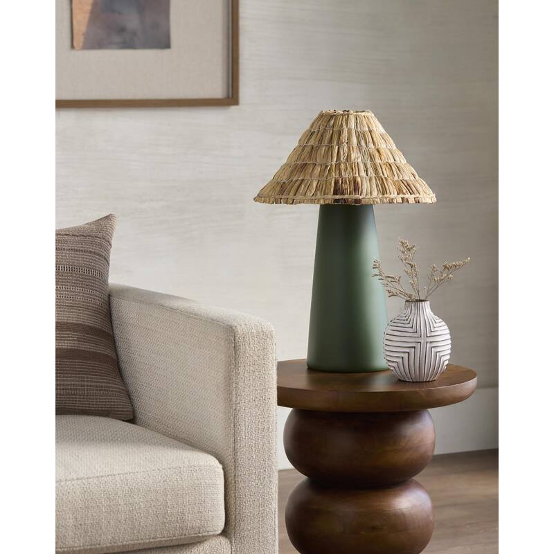 Livabliss Vikundu Traditional Accent Table Lamp - 20"H x 16"W x 16"D - DarkGreen/White