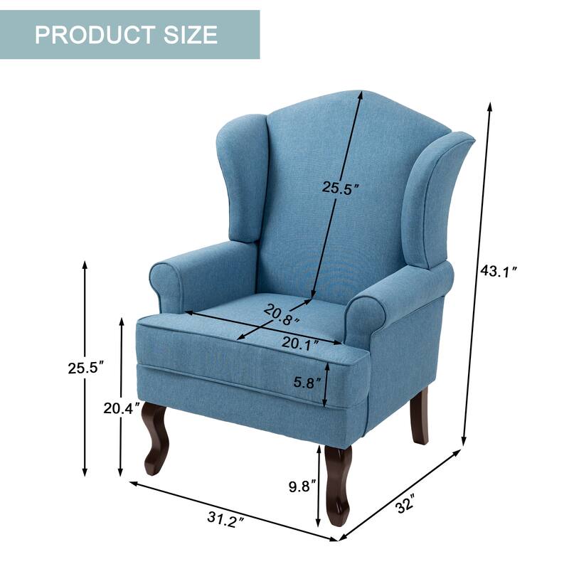 2 Set Traditional Rolled Arm Wing Back Accent Chair