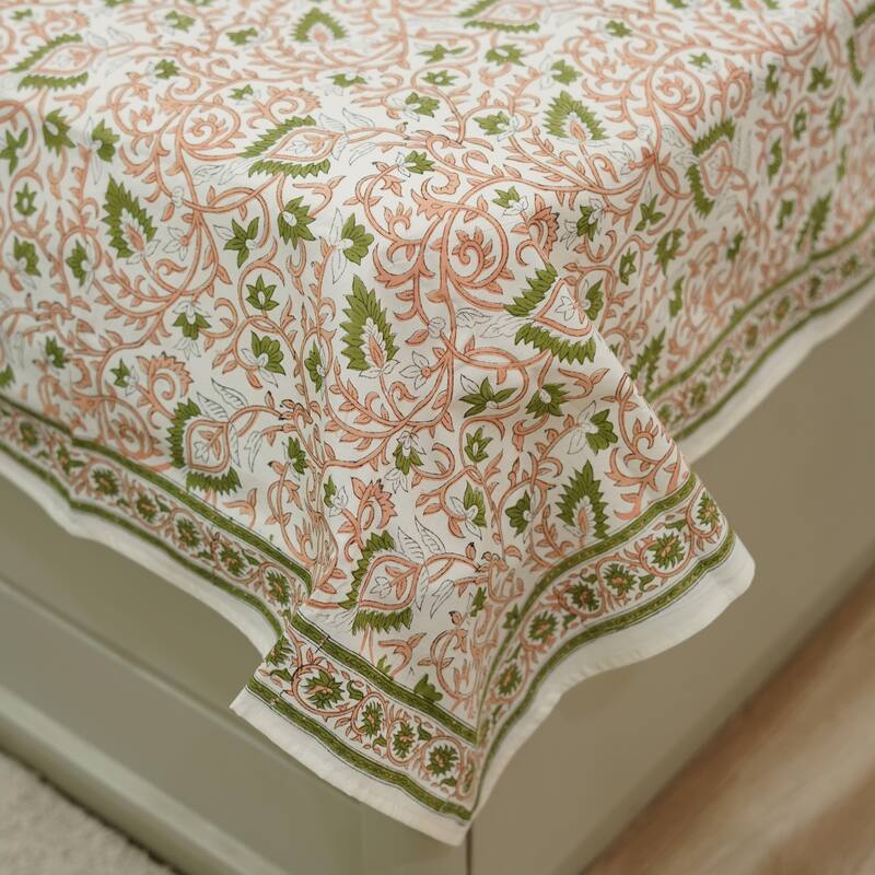 Fabdivine Handmade Block Print Flat Sheet or Bed Sheet Cotton Fabric Floral Home Decor