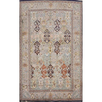 Hand Knotted Oriental 100% Silk Carpet Traditional All-Over Multi-Colored Kashmir Area Rug - 9' 6'' X 5' 9''