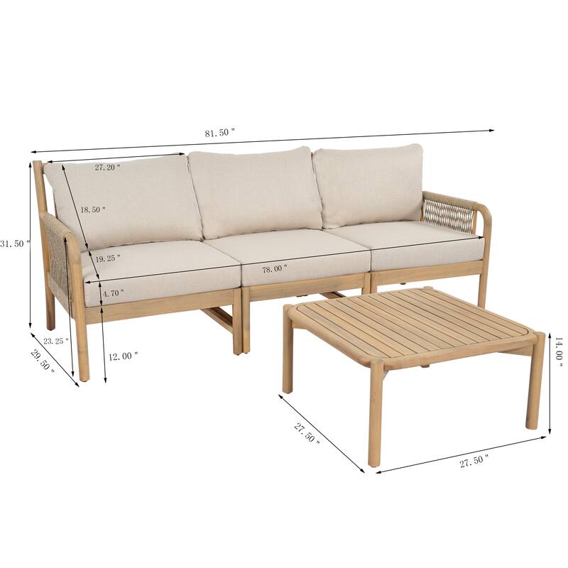 Christopher Knight Home - Modern Outdoor Solid Acacia Wood 3-Seater Sofa Set with Coffee Table - 3 - Seater