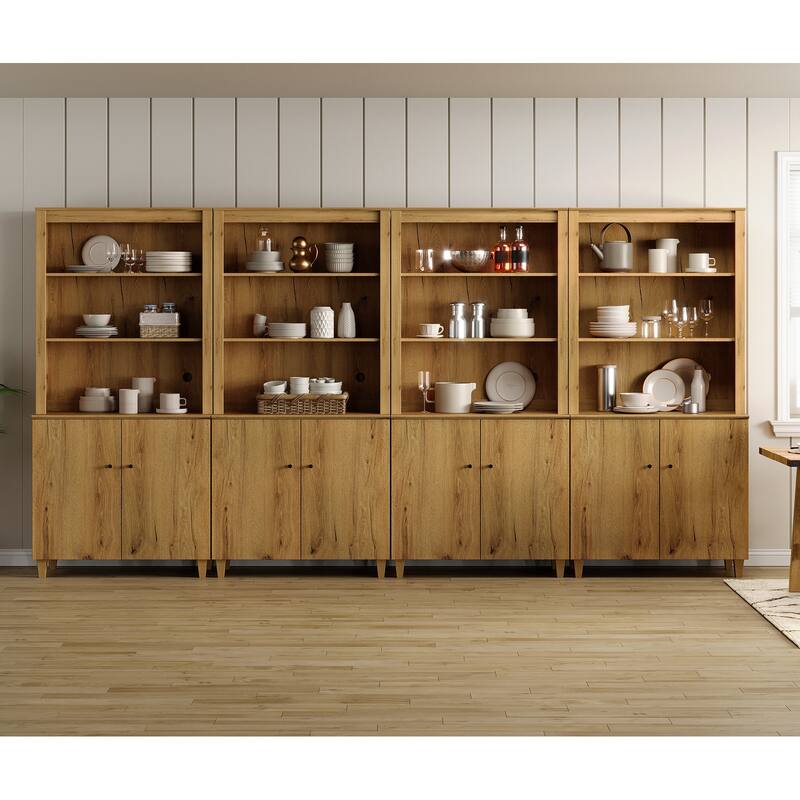 Modern 71" Tall Pantry Cabinet with Doors & Shelves for Dining Room - 8 Doors - Dark Brown Wood