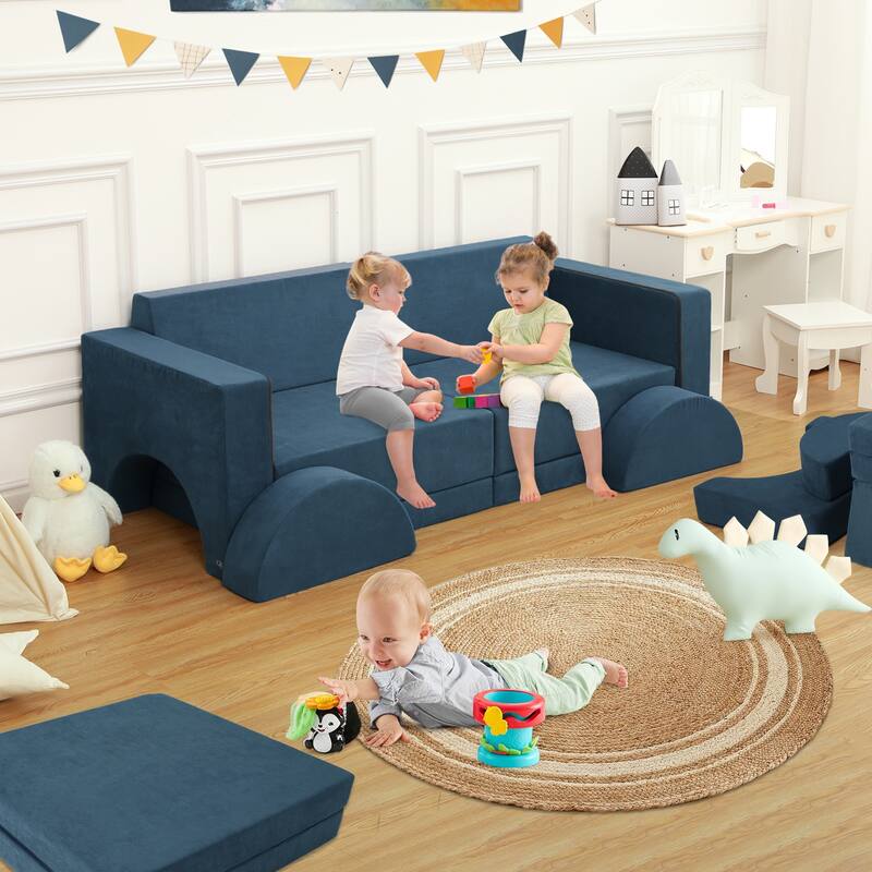 10pcs Kid's Play Couch, Multifunctional Modular Kid Convertible Sofa for Playroom, Indoor Toddler Couch for Boys Girls