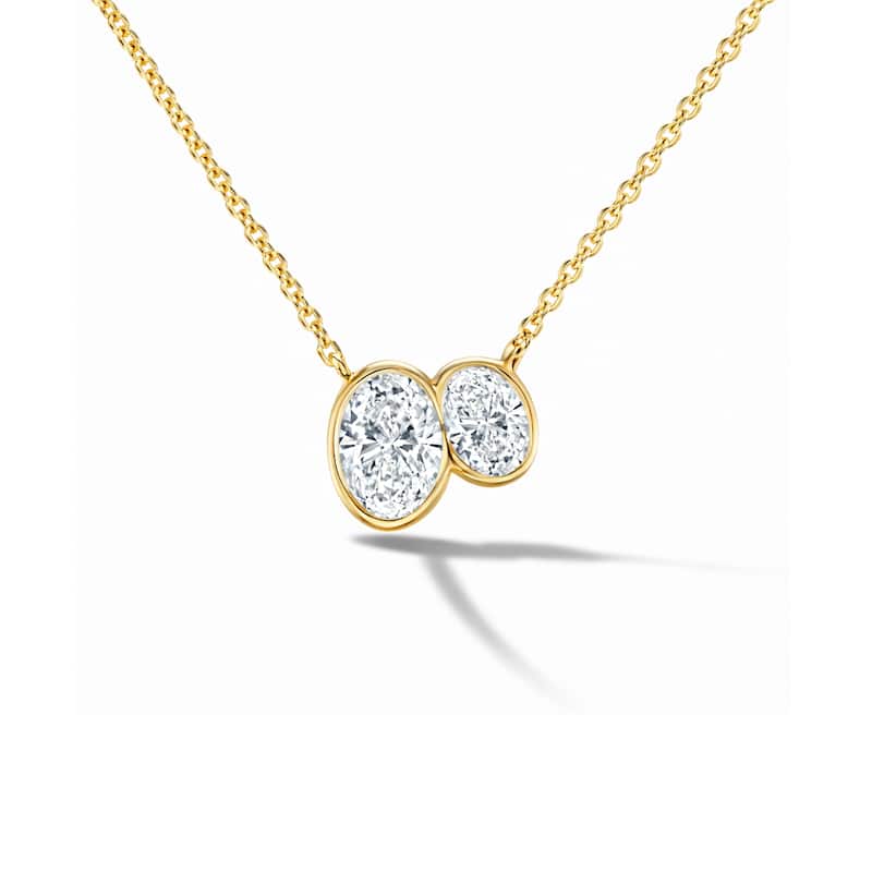 Auriya 14K Gold Oval Lab Grown Toi Et Moi Diamond Pendant Necklace 1.25ct. tw. (F-G VS) - Yellow