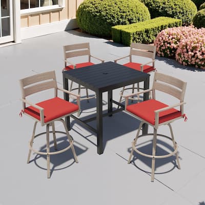 3/5-Piece Patio Aluminum Swivel Bar Stools with Sunbrella Cushion and Table Set