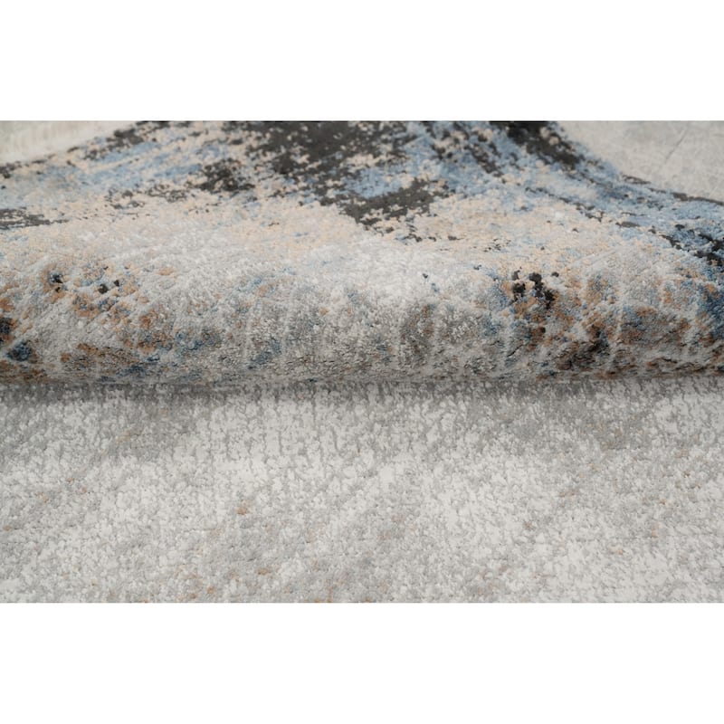 Machine Made Oriental Polyester Carpet Geometric Multi-Colored Distressed Area Rug - 7' 5'' X 5' 2''