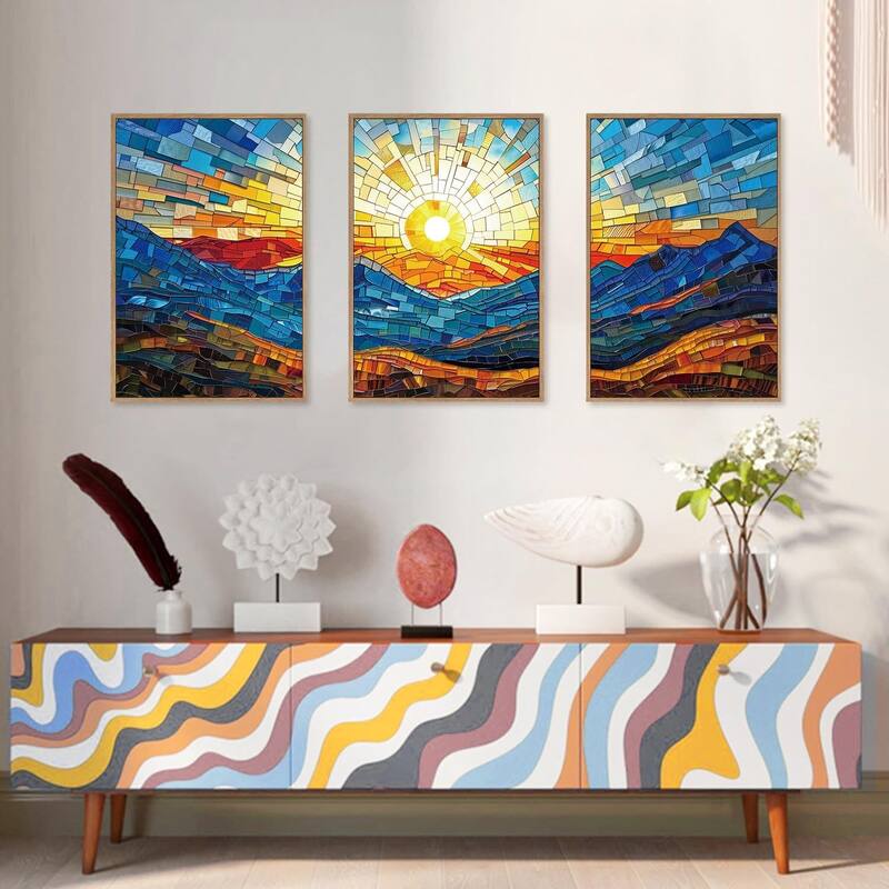 Mosaic Mountains Framed Canvas Wall Art Set