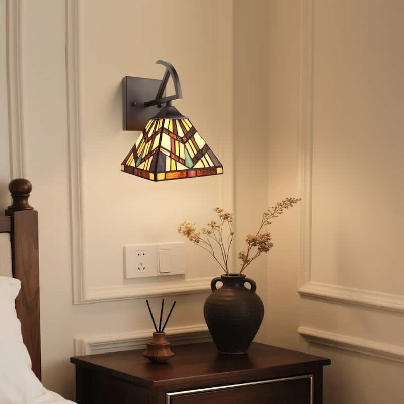 Tiffany-Style 1-Light Mission Wall Sconce 6" Shade