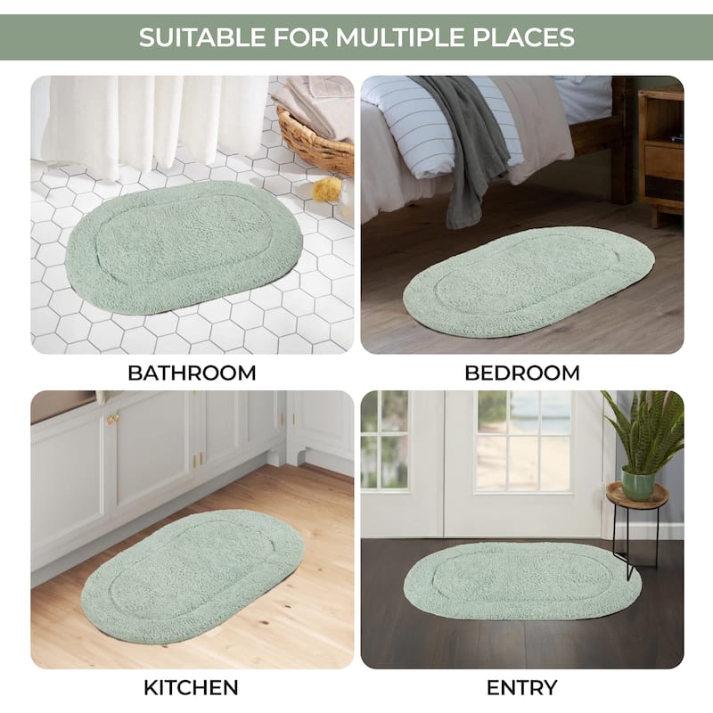 Superior Cotton Non-slip Oval Bath Rug - (Set of 2)