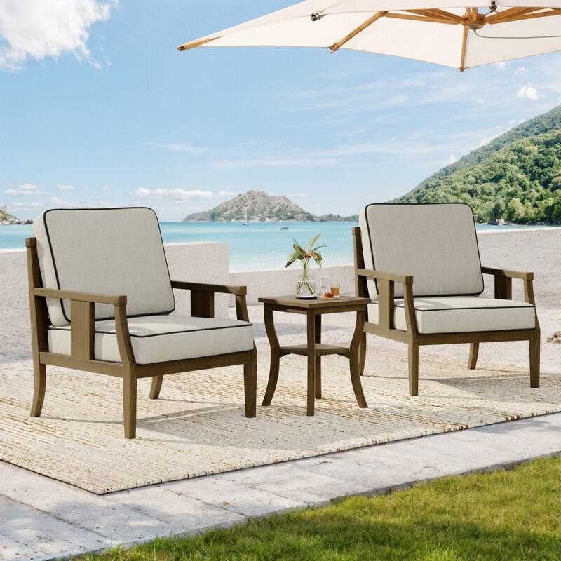 Wood Patio Bistro Set with Water-Resistant Cushions(Set of 3) - Light Camel/Brown