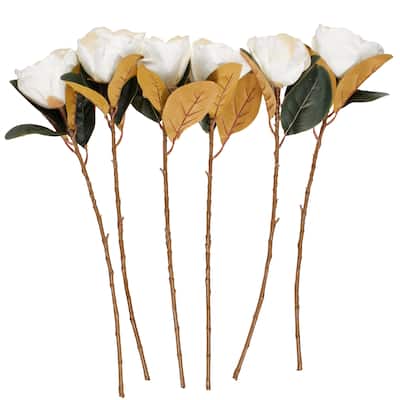 Polyester Magnolia Tall Artificial Flower Stem - Set of 6 White - Roche River Decor