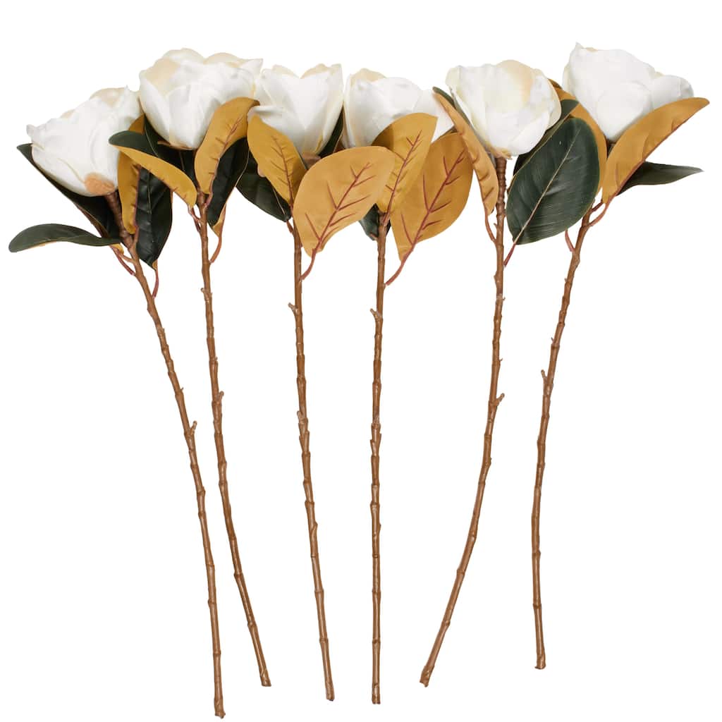 Polyester Magnolia Tall Artificial Flower Stem - Set of 6 White - Roche River Decor