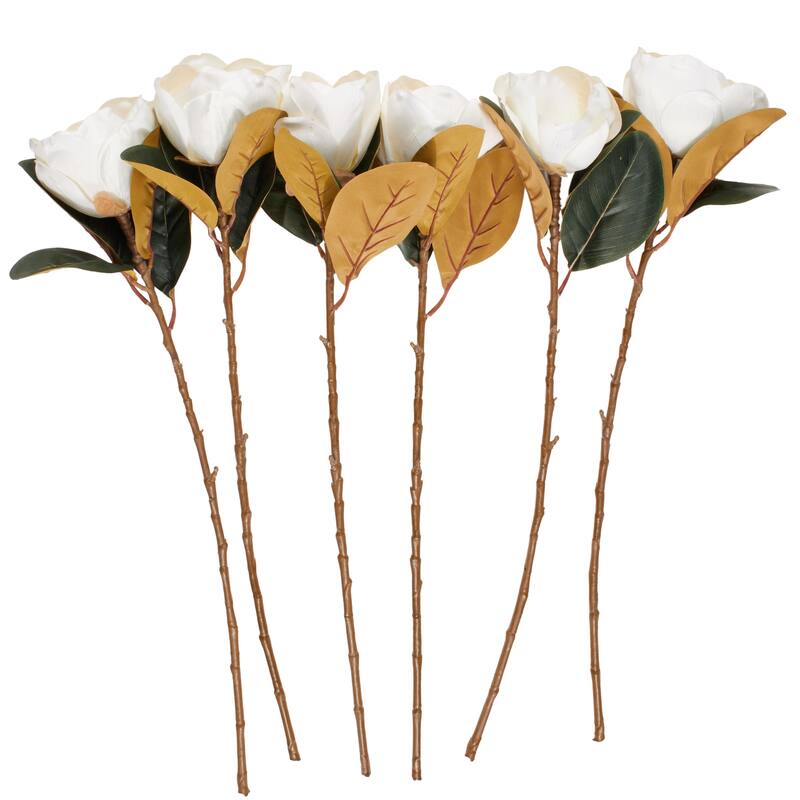 White Polyester Tall Magnolia Artificial Flower Stem (Set of 6)