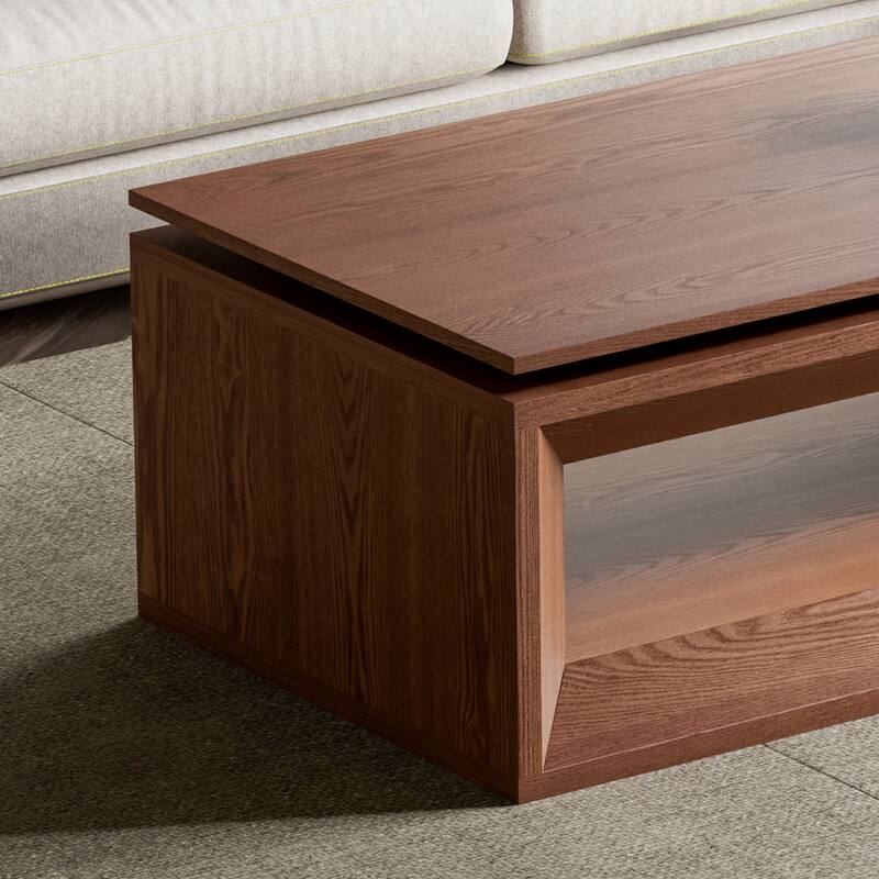 43.3" Lift Top Rectangle Coffee Table with Storage, Coffee Table with Floating Tabletop, Convertible Rising Tabletop