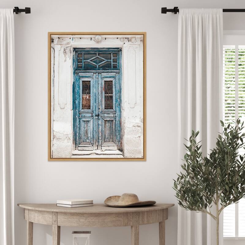 Blue Door Naxos by Bella Eve Framed Canvas Wall Art Print - Sylvie Natural