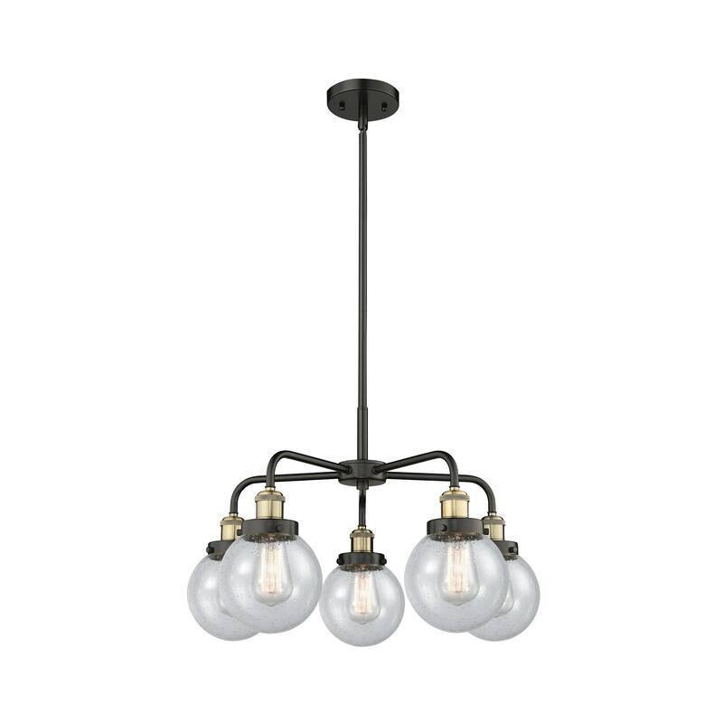 Innovations Lighting Beacon - 5 Light 24" Stem Hung Chandelier - Black Antique Brass/Seedy